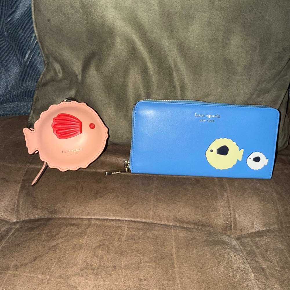 Kate Spade Blue Wallet with Pink Fish Coin Purse